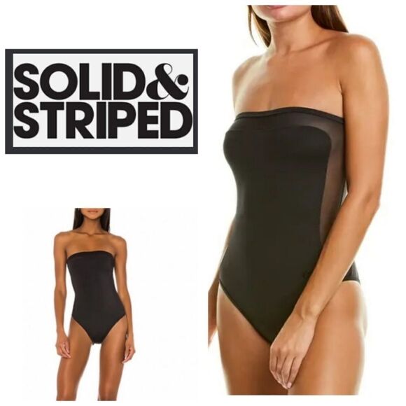 Solid & Stripe Blk Madeline Mesh Bandeau one-piece - Picture 1 of 15
